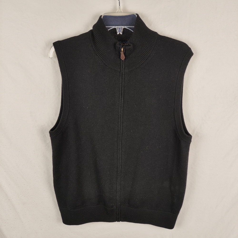 Brooks Brothers Sweater Vest Mens Small Black Full Zip Mock Neck Merino Wool